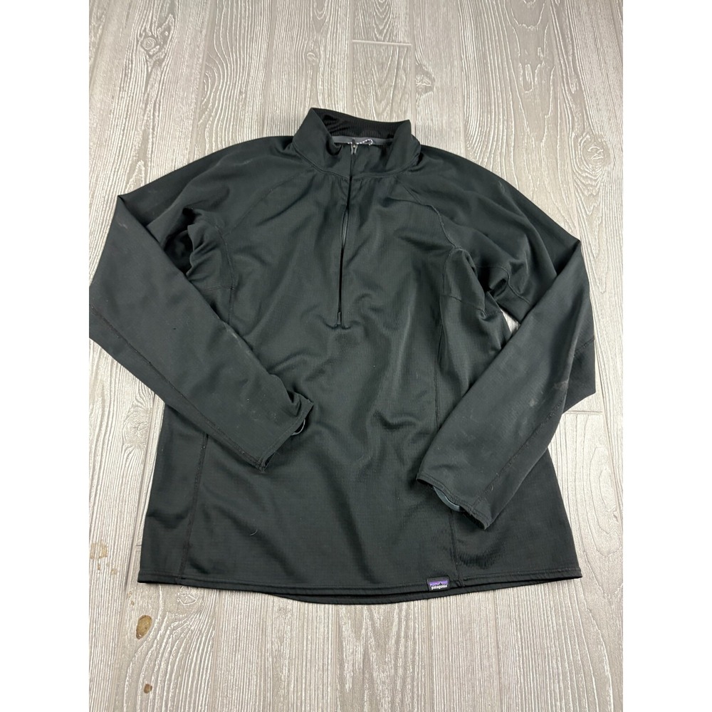 Patagonia Capilene 1/4 Zip Base Layer Pullover Womens Large Black Midweight